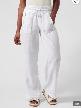 Athleta White Cabo Linen Wide leg pant